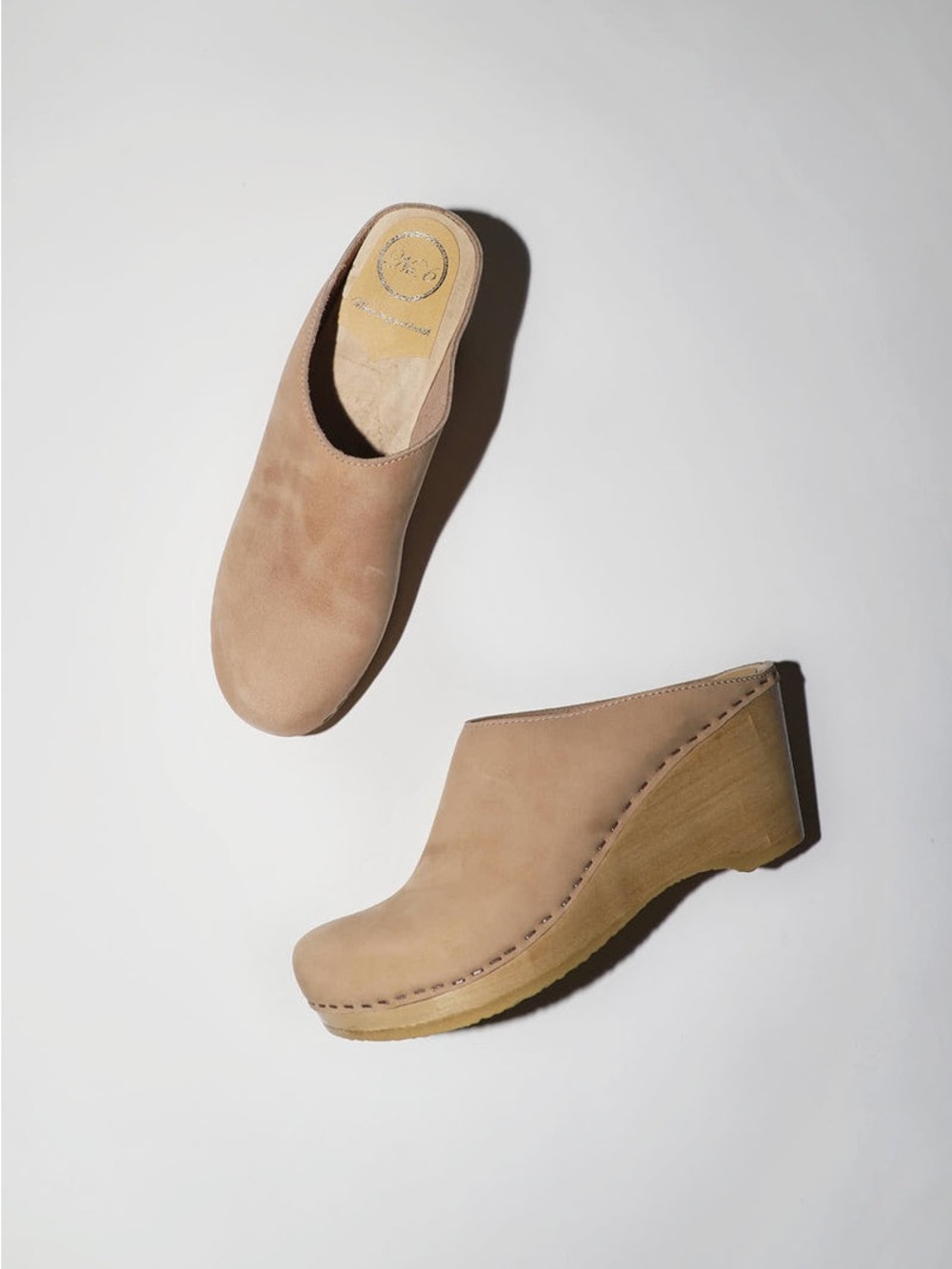 No 6 wedge clog, blush suede. sz 42